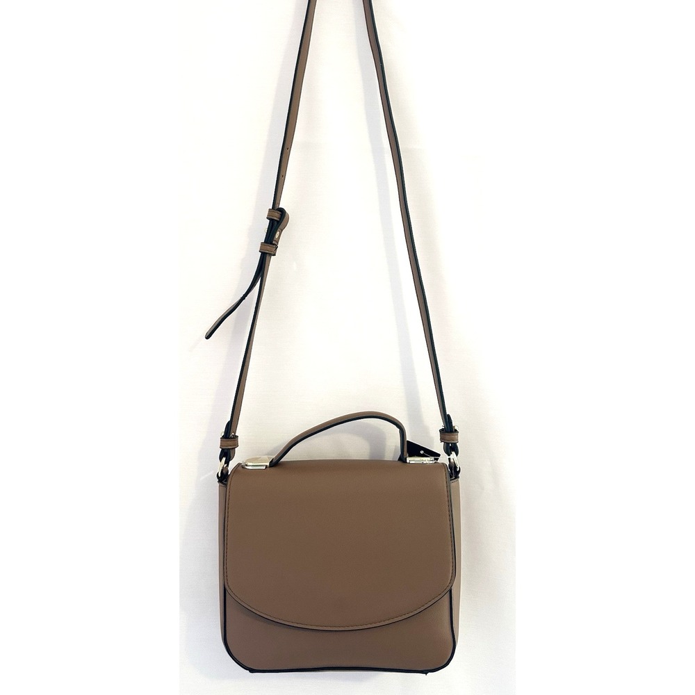 Alfani Bag Satchel Crossbody Top Handle Adjustable Strap Brown Faux Leather